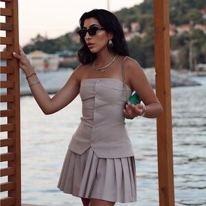 Zara Elegant Strapless Beige Dress